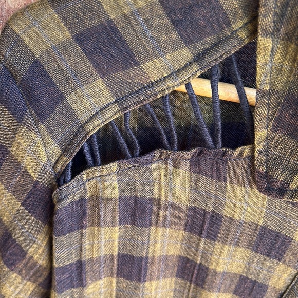 FREE PEOPLE Ladies M Cut Out Check Print Hi-Lo Snap Button Front Blouse - Picture 5 of 10